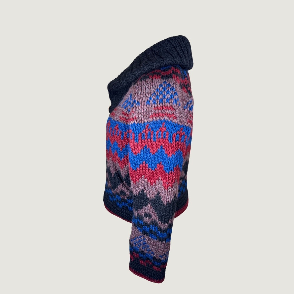 Angela Campos de Morris Vintage Hand Knitted Wool Cardigan Mexico Fair Isle M - Picture 3 of 7